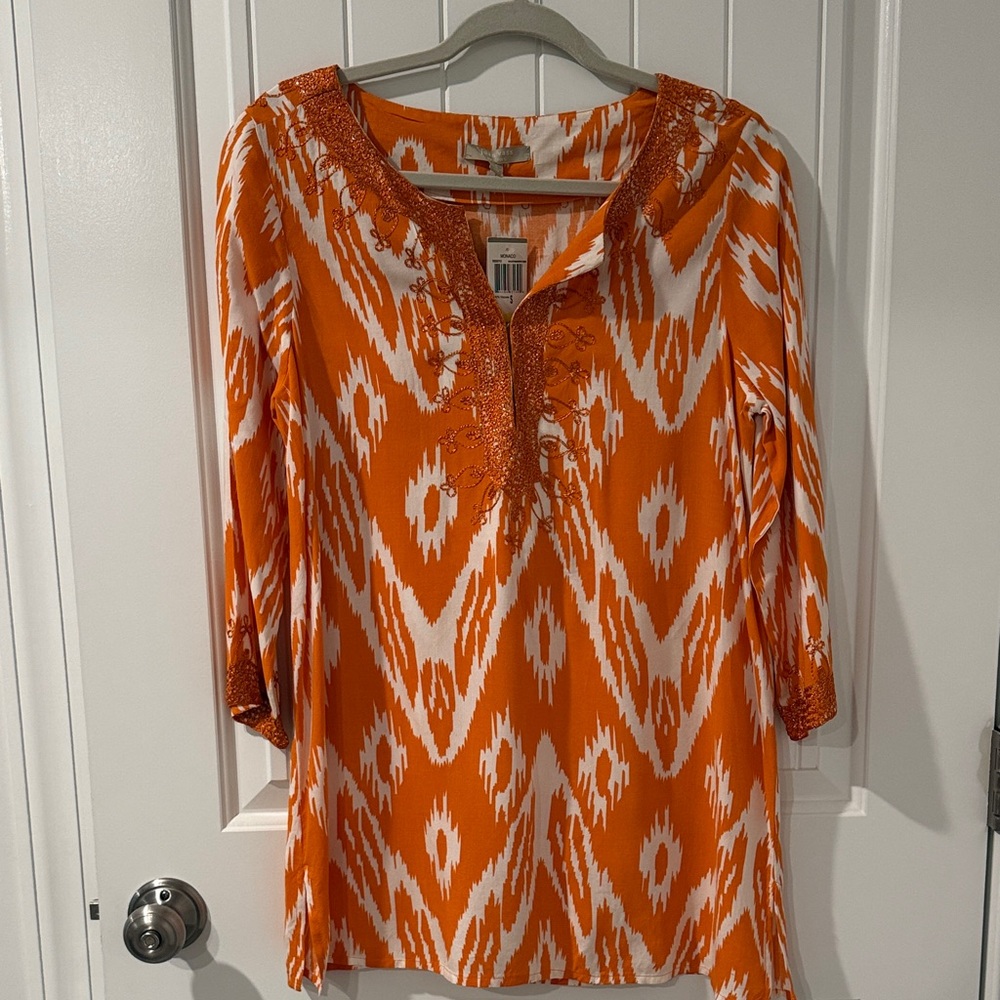 Joan Vass Vibrant Orange and White Tunic